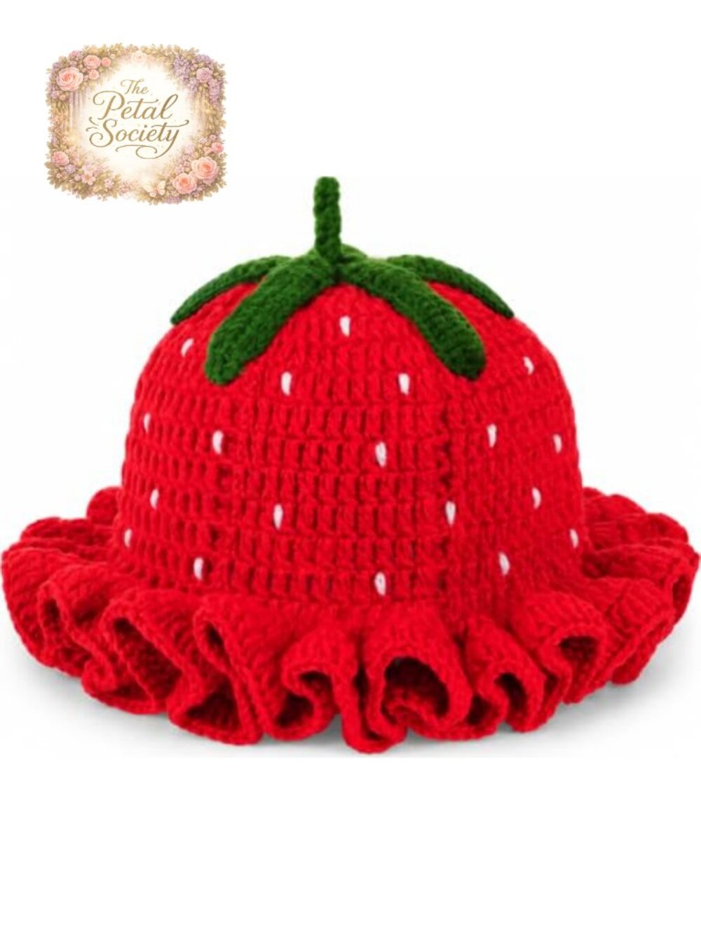 Handmade Crochet Bucket Hat Ruffle Brim Fruit Knit Cap Halloween Cosplay